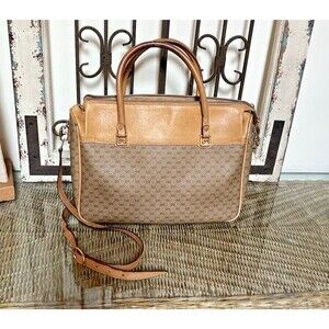 Vintage Rare 1980’s Gucci Micro GG Coated Canvas Leather 2 way Bag